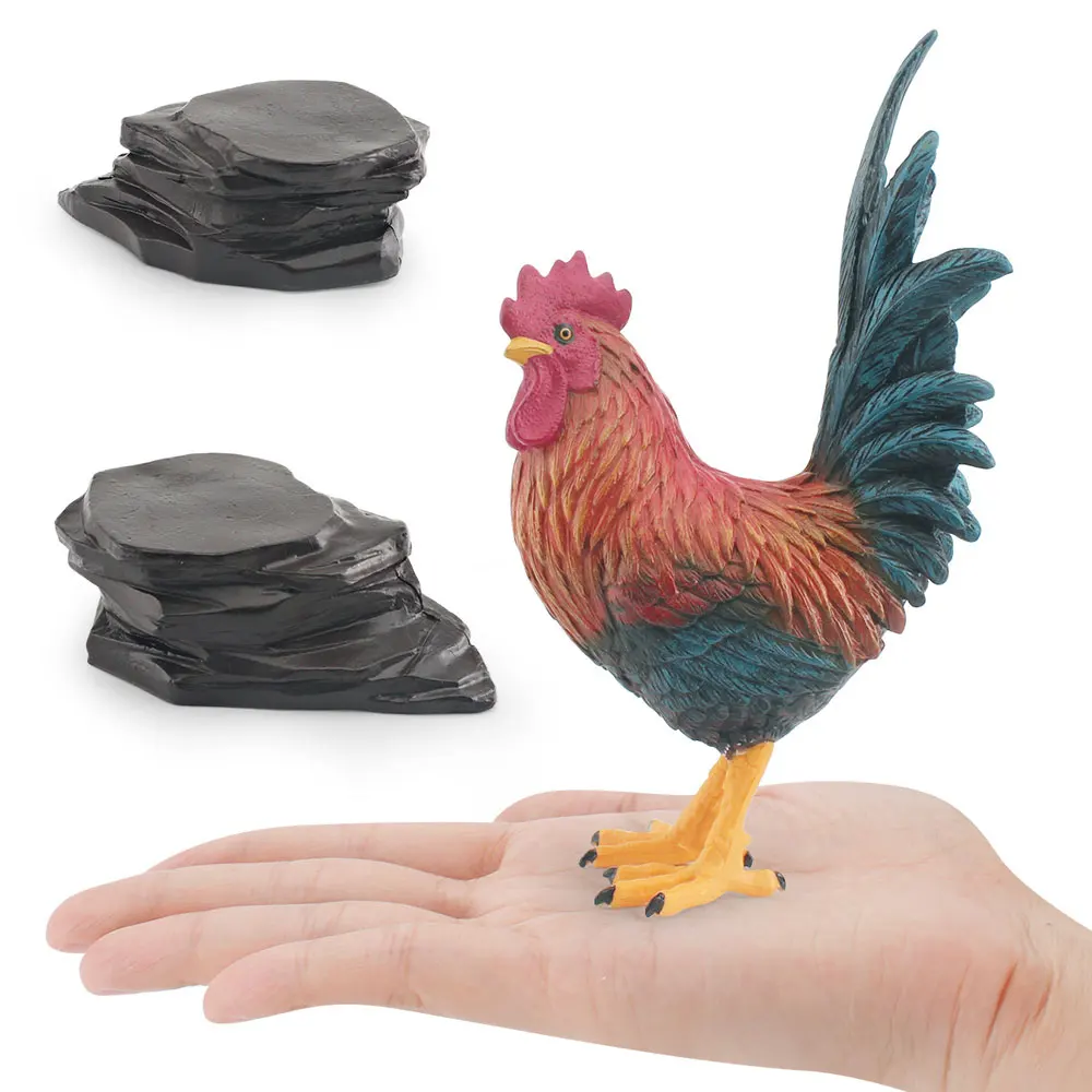 

PVC Rooster Figure With Stone Model Miniature Poultry Ornament Toys HG120