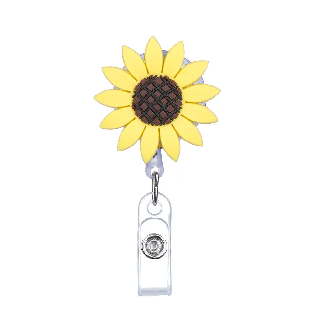 Doctors Retractable Alligator Clip Pull Buckle Flower Colorful Cartoon Silicone Badge Reel Badge Holder ID Badge Card Clips