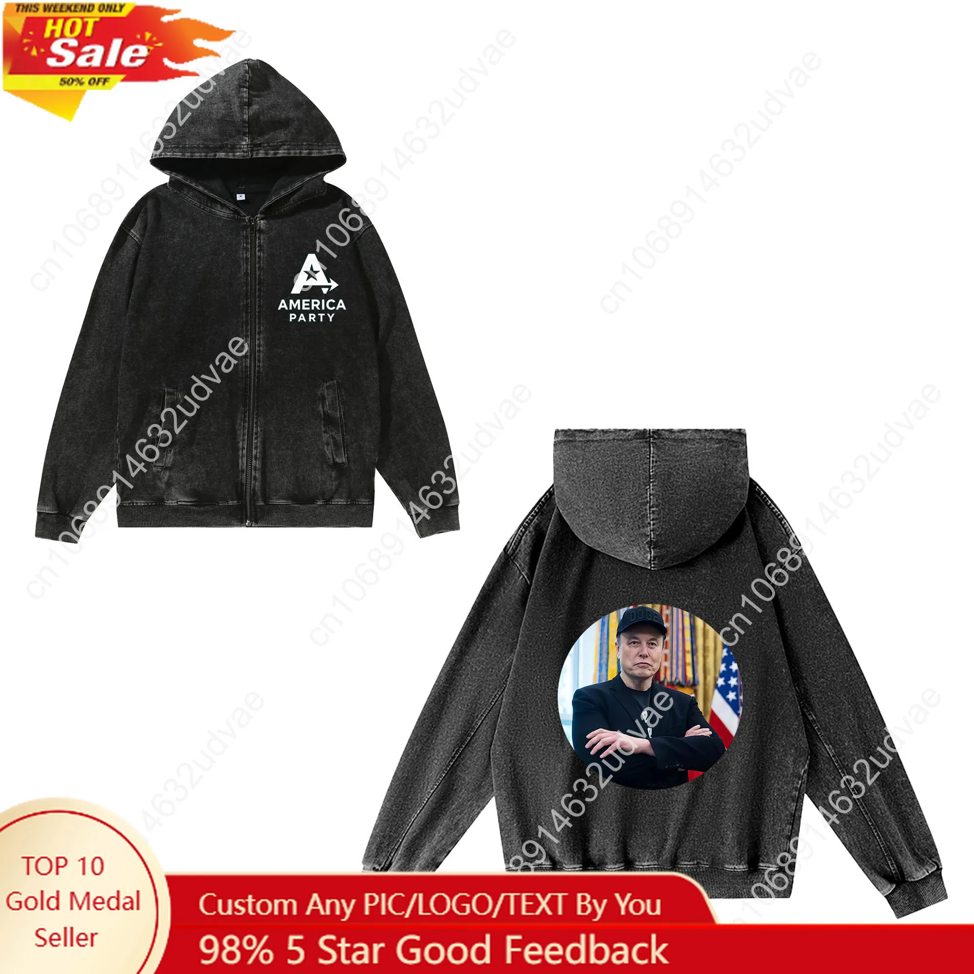 

America Party Zipper Sweatshirt Man Woman Retro Hoodies Elon Musk Cozy Vintage Pullover with Pocket Fashion Full Zip Jacket Top