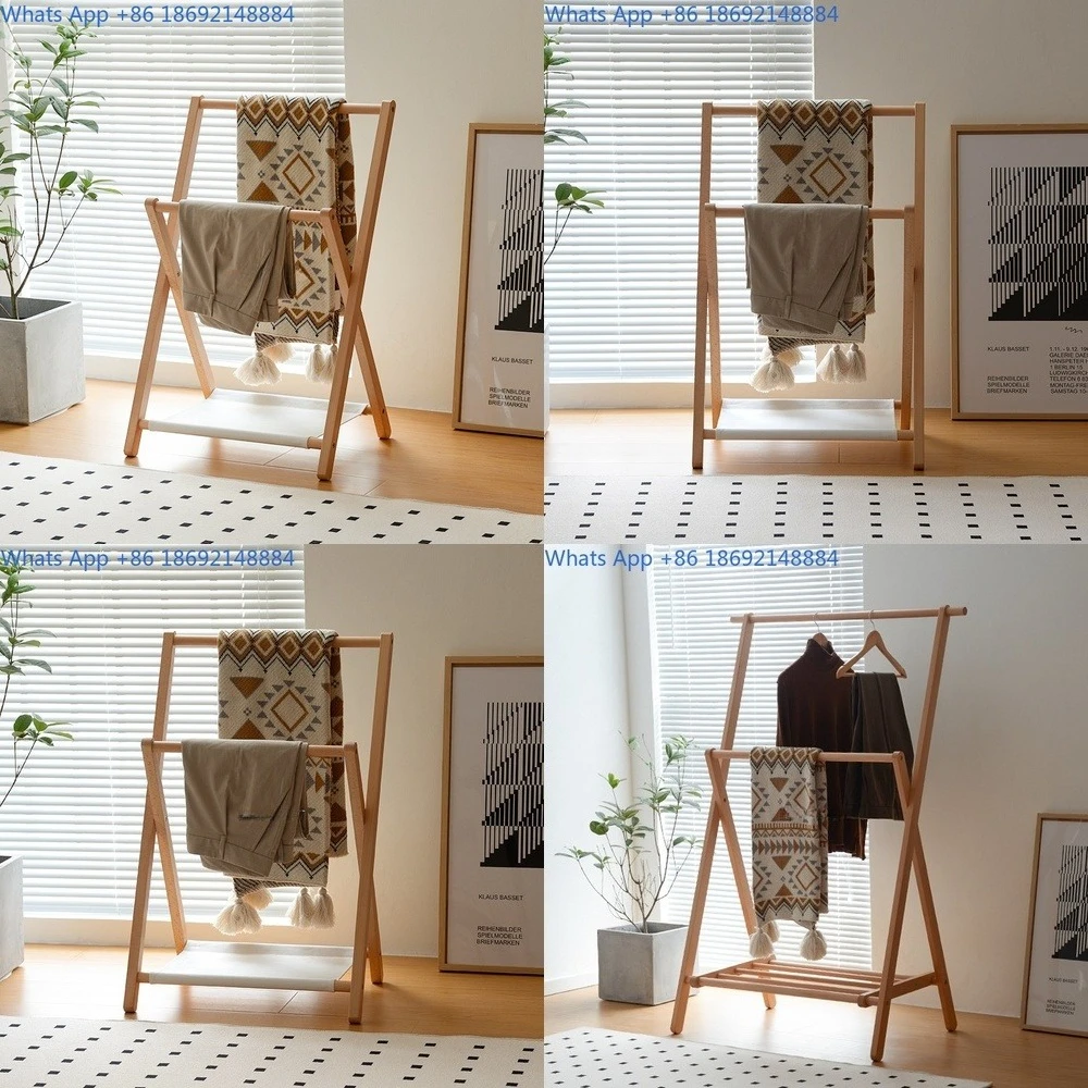 

Wooden Bedside Pants Rack Floor Coat Hanger Small Bedroom Clothing Organizer Japanese Style Temporary Garment Storage