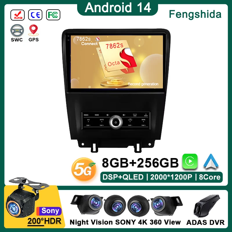 Android 14 para Ford Mustang V S-197 2009 2010 2011 2012 - 2014 Radio estéreo pantalla Multimedia Carplay reproductor de coche n