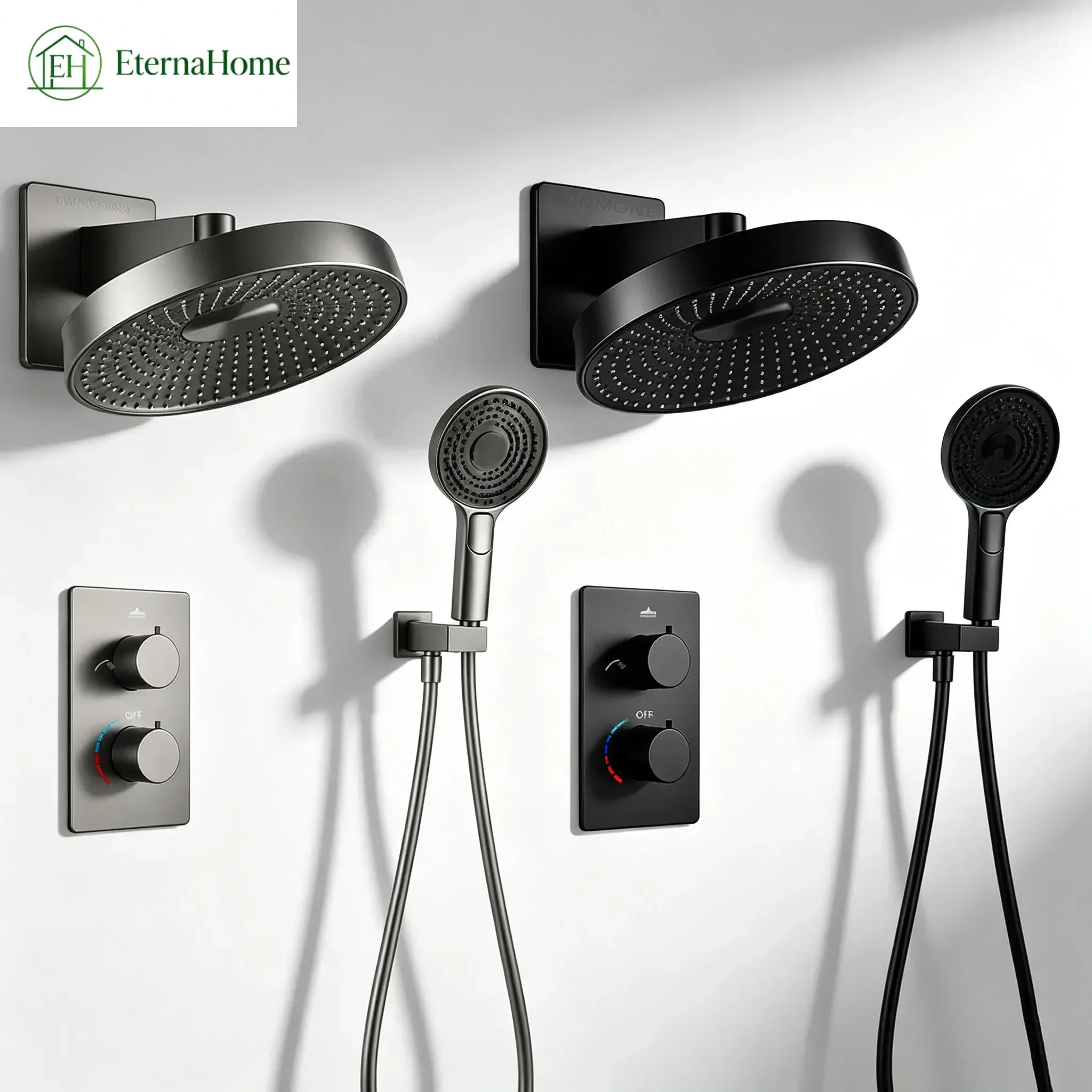 Gun Grey/Black Rain Bathroom Shower Faucet Set Modern Luxury Embedded Bathtub Mixer 2 Ways Rainfall Thermostatic Shower System