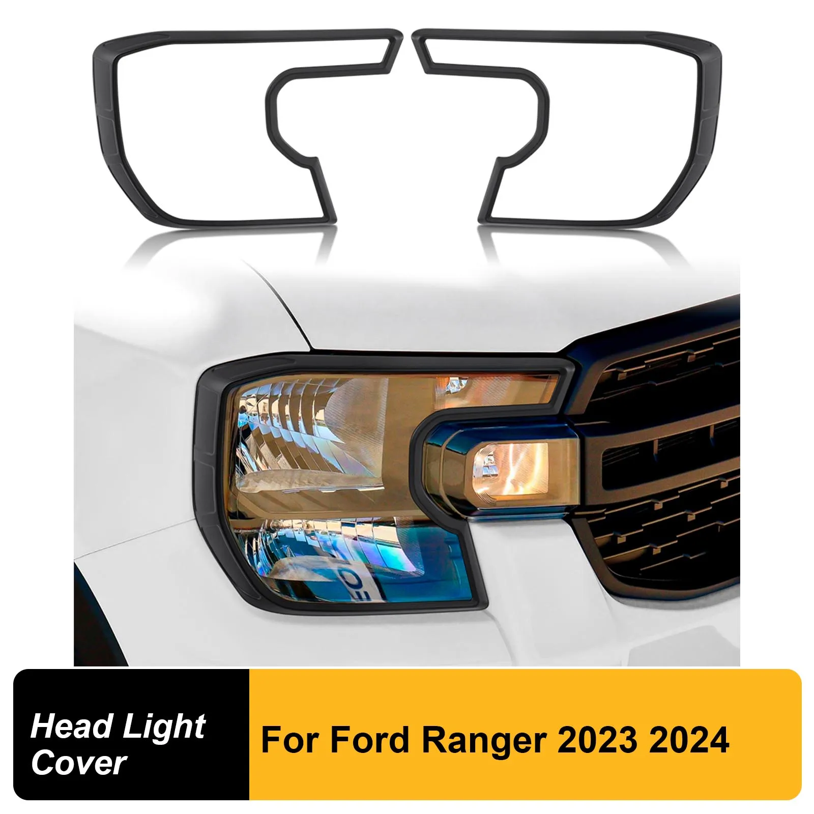 2PCS Matte Black Headlight Cover Head Lights Lamp Cover Trim For Ford Ranger T9 2023 2024 Next Gen XLS XL Accessories