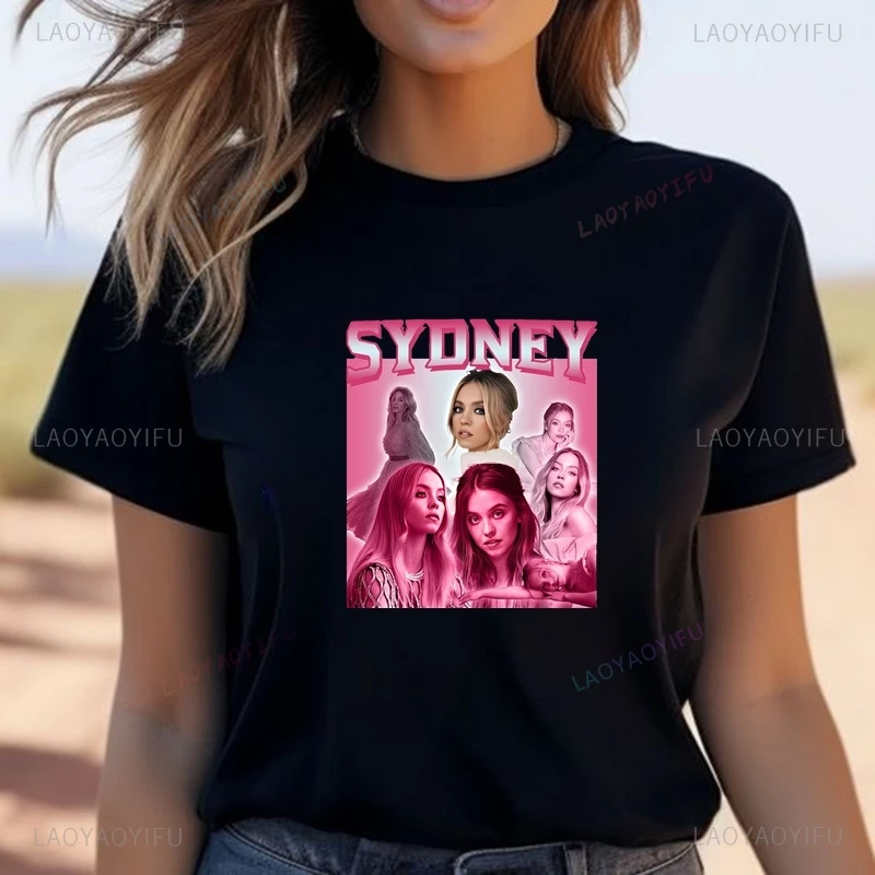 Sydney Sweeney Classic Poster Print Fashion Women's T-shirt, New Casual Everyday Shirt, Summer Cotton Short Sleeve T-shirt