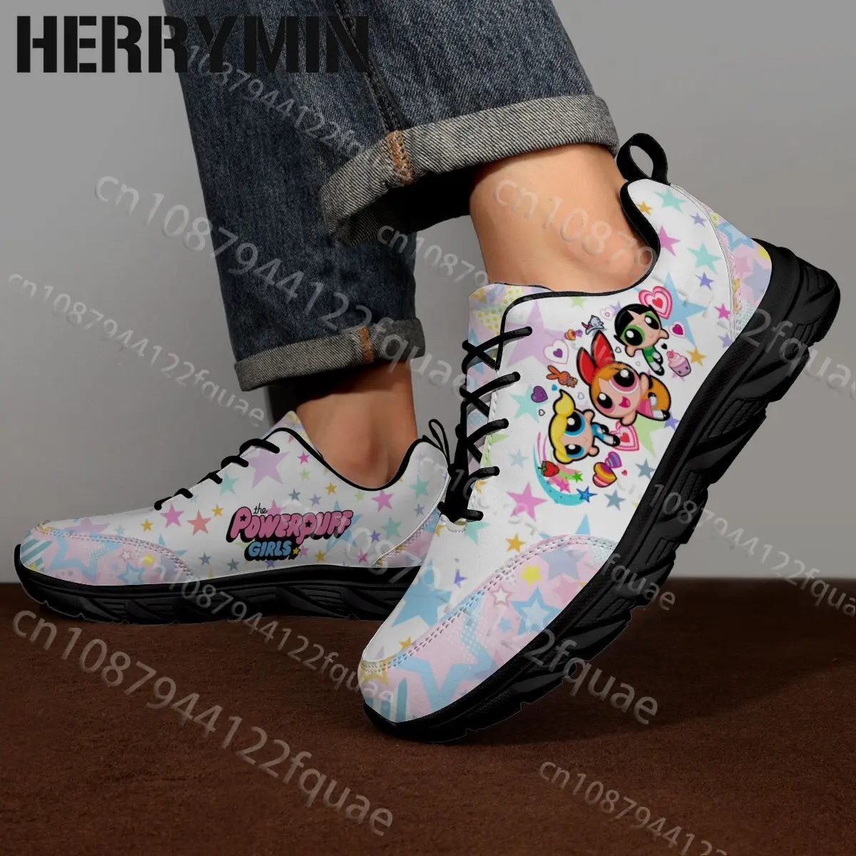 Powerpuff Girls Children's Cartoon Design Shoes Thick Sole Durable Full Coverage Black White Board Shoes Gift for Boys Girls