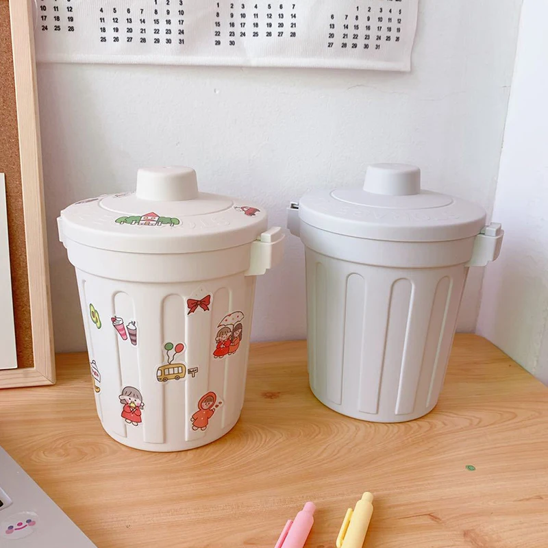 Ins Desktop Small Trash Bin Waste Bin Bedroom Home Cute Trash Can With Lid Mini