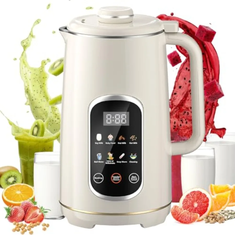 

Countertop nut milk maker for homemade almond/oat/soy milk, 42oz stainless steel white machine with 10-in-1 functions including