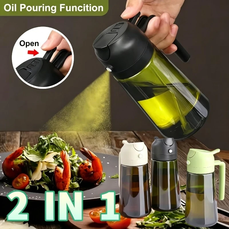 Dispensador de Azeite 2 em 1 para Cozinha - Pulverizador e Jarra para Servir Azeite Verde Escuro 500ml - Suporte para Temperos