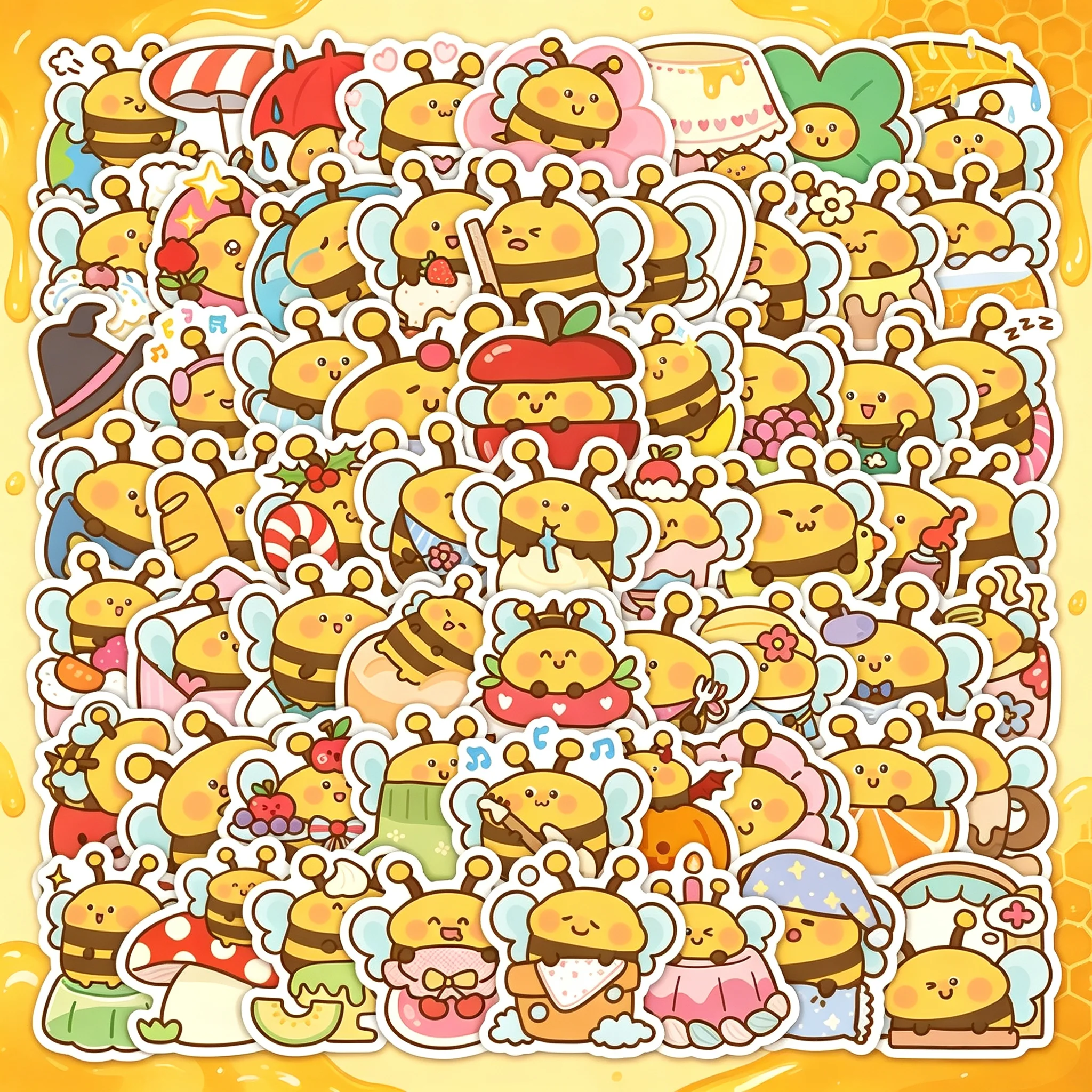 The same style 5-pack stickers, 100 pieces per pack, a total of 500 pieces in the set. Little bee stickers with cute expressions