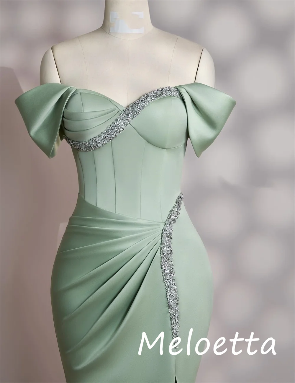 Customized High Quality Charmeuse Sequined Pleat Trumpet Off-the-shoulder Long Dresses Bespoke Occasion Sexy