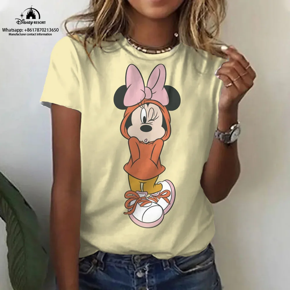 

Kawaii Women's T-shirt Disney Cartoon Mickey Mouse Minnie T-shirt Short Sleeve Women's Tops 2024 Summer Loose Shirt