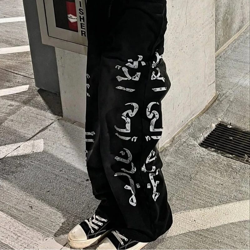 Retro style European and American cross-border new straight leg pants niche trendy brand letter printed street fashion unisex