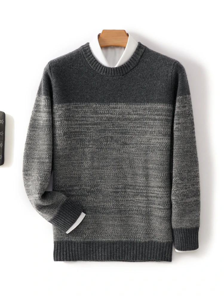 Men Wool Pullover O-neck Vintage Sweater Autumn Winter Thick Smart Casual Cashmere 100% Merino Wool Knitted Soft Long Sleeve Top