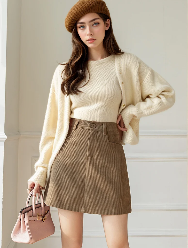 

Coffee High Waist Casual Corduroy Pencil Skirt Women 2024 Autumn Winter Retro Slim Short A-Line Skirts Female