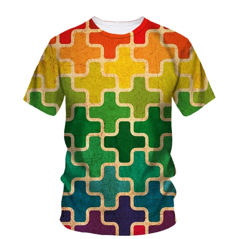 Card Puzzle T-shirt Multicolor Multishape 3D Printing T Shirts Round Neck Short Sleeves For Men's Kids Summer Fashion New Tees