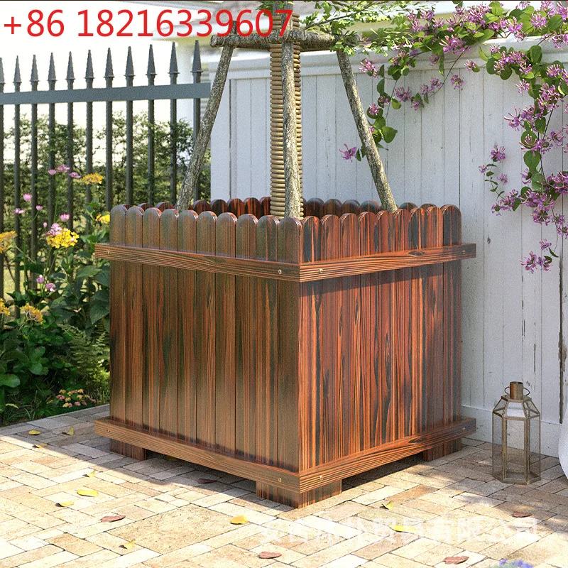 

Outdoor anti-corrosion wood flower box, special tree planting box for rooftop on courtyard balcony