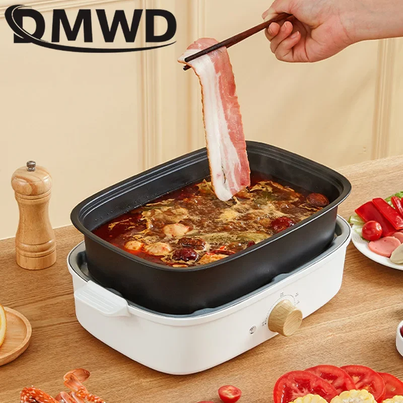 Split Electric Multifunction Cooker BBQ Barbecue Oven Grill Plate Non-stick Hot Pot Steak Frying Pan Food Noodle Cooking Skillet