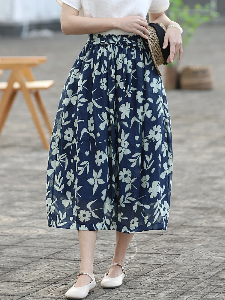

High Waist A-line Long Skirt Women New Arrival 2025 Summer Vintage Style Floral Print Loose Ladies Elegant Beach Skirts M1405