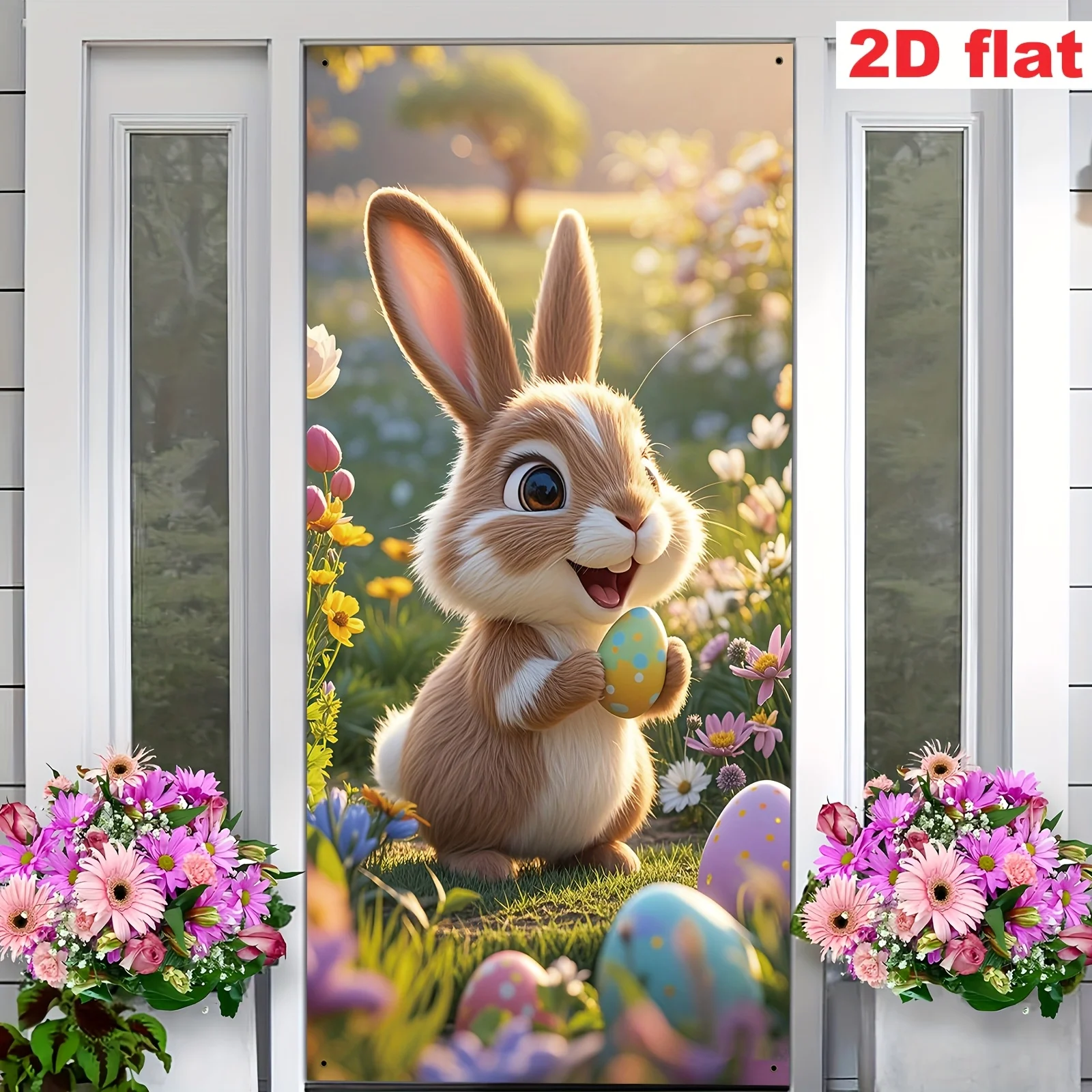 VIKAMA Easter Cartoon Rabbit Door Curtain Banner Tapestry Spring Theme Party Entrance Door Decoration Home Decoration