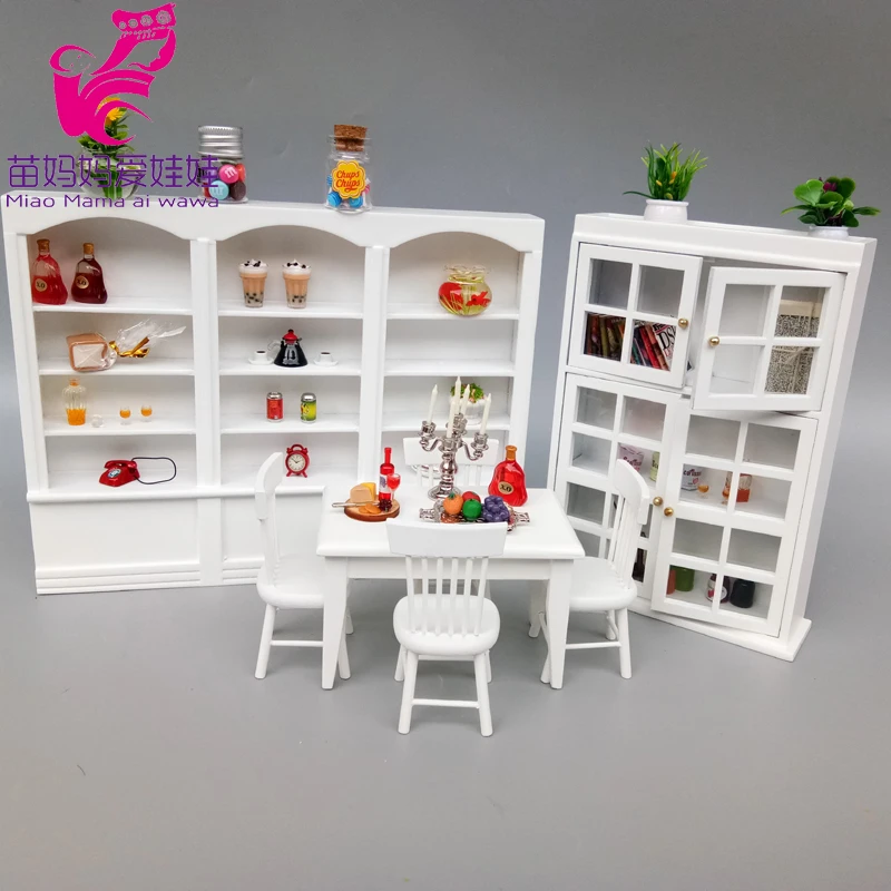 1/12 Doll House Mini Book Room Living Room Furniture Accessories Bookcase Display  European Style Cabinet with Windows