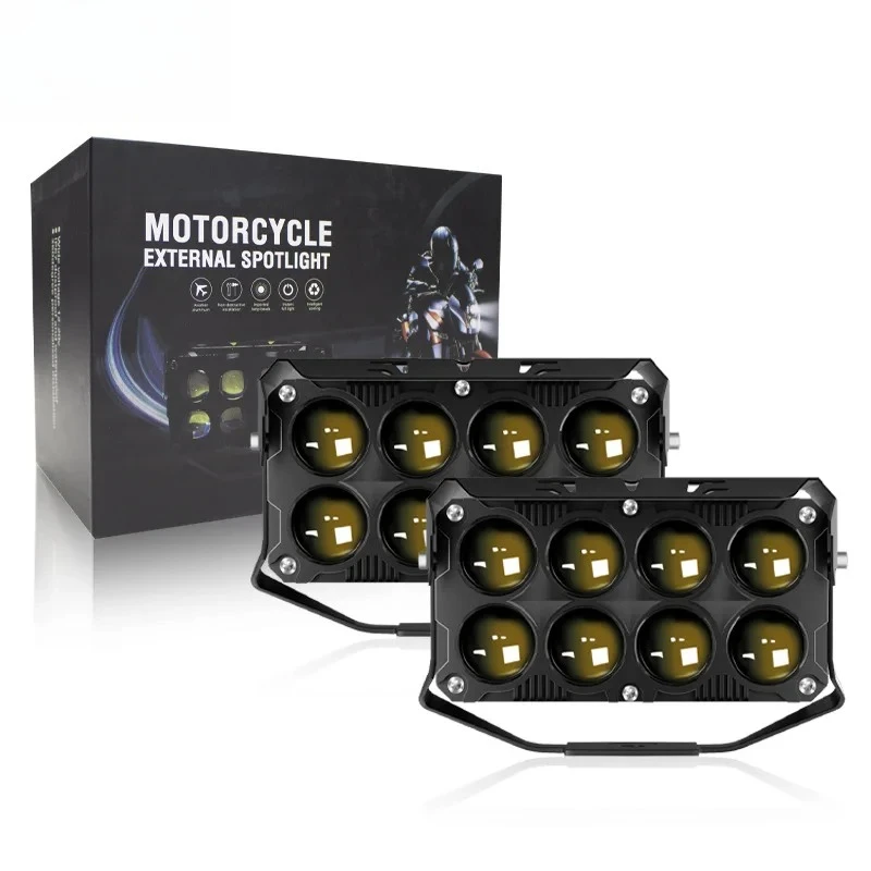 

200W HAIZG Motorcycle Spot Light Heavy Duty with Fan 8 LED Bi Color Hi Low Beam Front Light LED Headlight Car Accessories