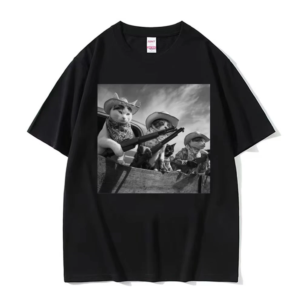 Camiseta Harajuku clásica Neutral de alta calidad para mujer, camiseta divertida de gato de Color cómodo, camiseta Retro de vaquero Westem divertida para entusiastas de los gatos