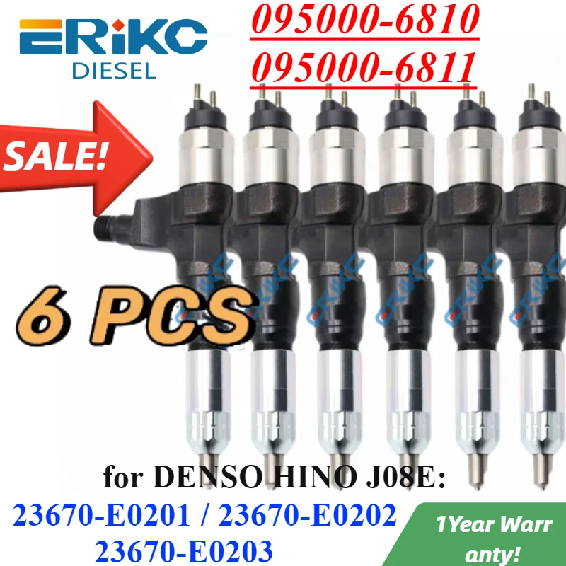

6PC 095000-6811 Fuel Injector 095000-6810 Engine Sprayer 095000-6813 23670-E0203 For Hino J08E 23670-E0201 23670-E0202