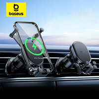 Baseus 15W Wireless Charger Car Phone Holder for iPhone Xiaomi Samsung Car Phone Stand Car Mount with Hook Clip Auto Locking