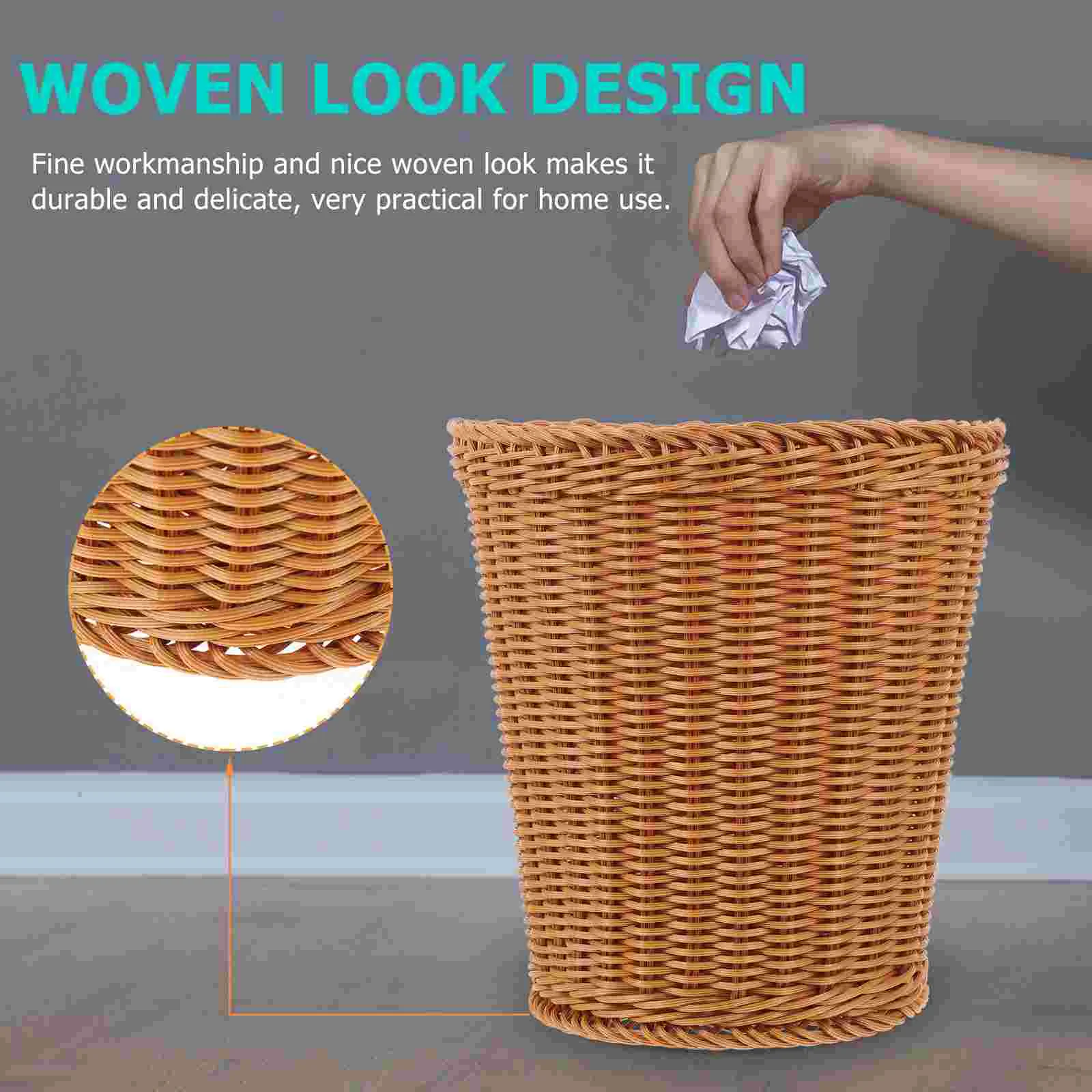 Rattan Basket Wicker Trash Can Office Bins Trashcan Garbage Baskets Plastic Trashcans Sundries Container