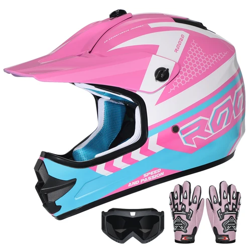 Imagen 1 del producto Cascos de motocicleta para niños, casco juvenil de cara completa, casco ligero Atv Road Cross con ala y visera para aprobado por DOT