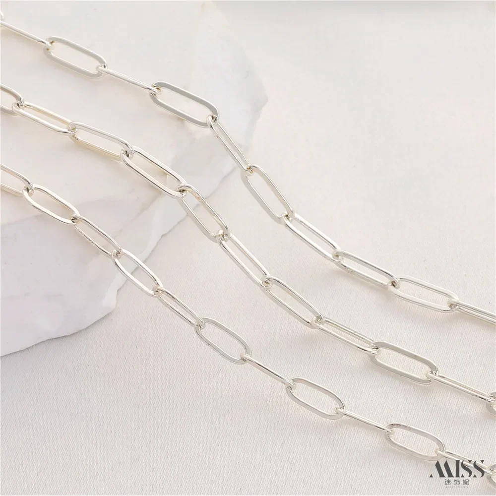 14K Real Gold-plated Silver Flat O Chain DIY Bracelet Necklace Oval Rectangular Chain Material Jewelry Accessories Loose Chain