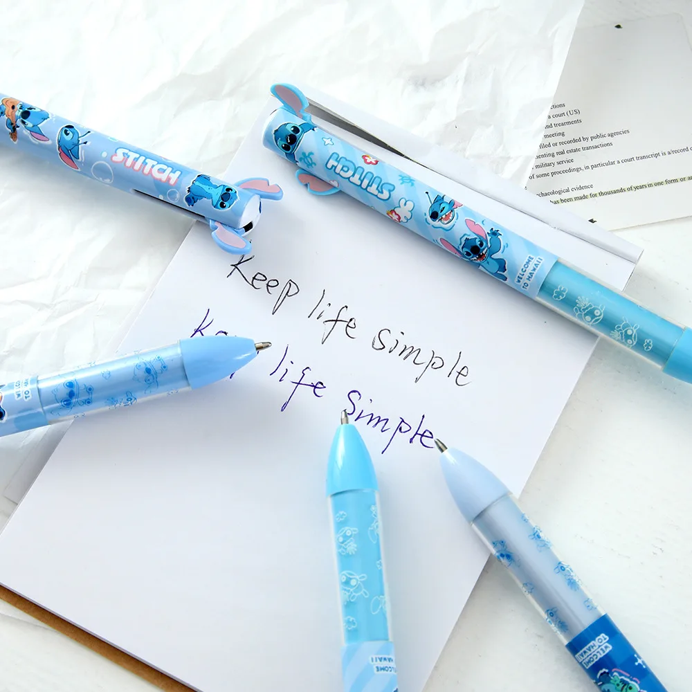 Random 8pc Stitch Two Color Ballpoint Pen Cartoon Set Disney Creative Modeling Black /Blue Side Press Pen Student Stationery