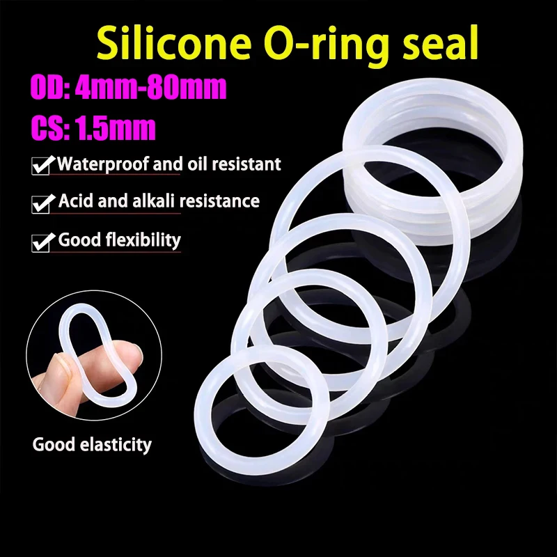 

VMQ CS 1.5mm White Silicone Oil Sealing Ring Piston Machine Gasket Food Grade Rubber Insulation Sealing O-ring OD 2mm-80mm