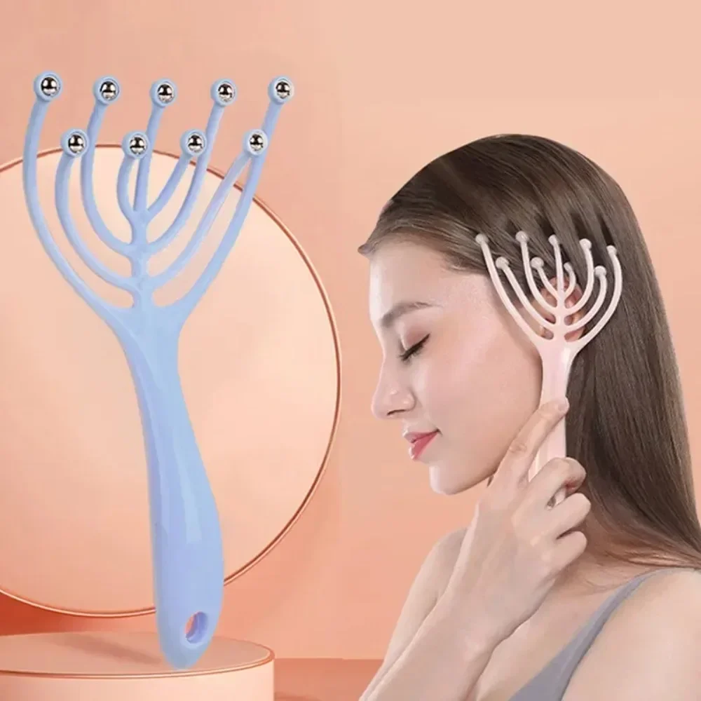 Head Massager Scalp Neck Comb Roller Five Finger 9 Claws Steel Ball Hand Held Relax Spa Hair Care For Hair Growth Stress Relief