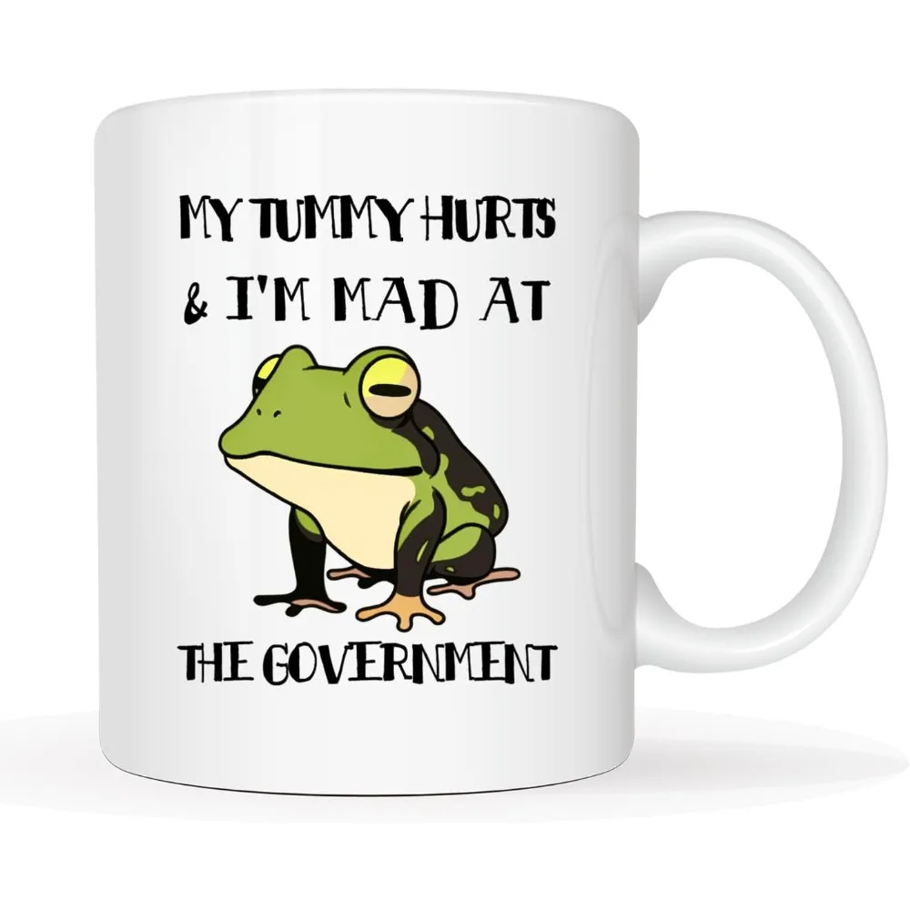 Funny Ceramic Coffee Mug 11Oz My Tummy Hurts I'm Mad At The Government Frog Water Cups for Office Home Room Decor Birthday Gift