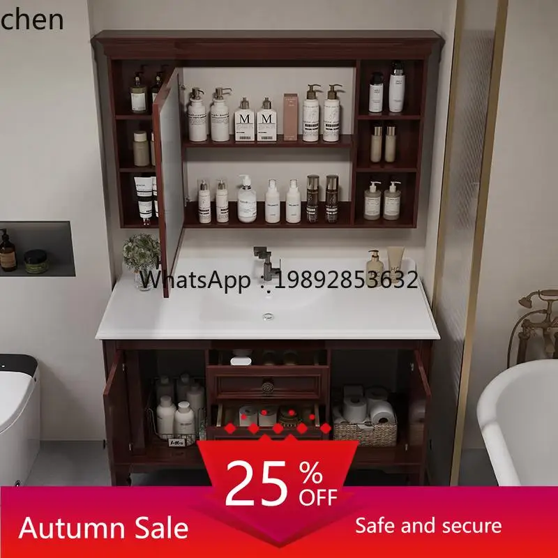 

bathroom cabinet solid wood floor-to-ceiling bathroom cabinet wash washbasin cabinet combination