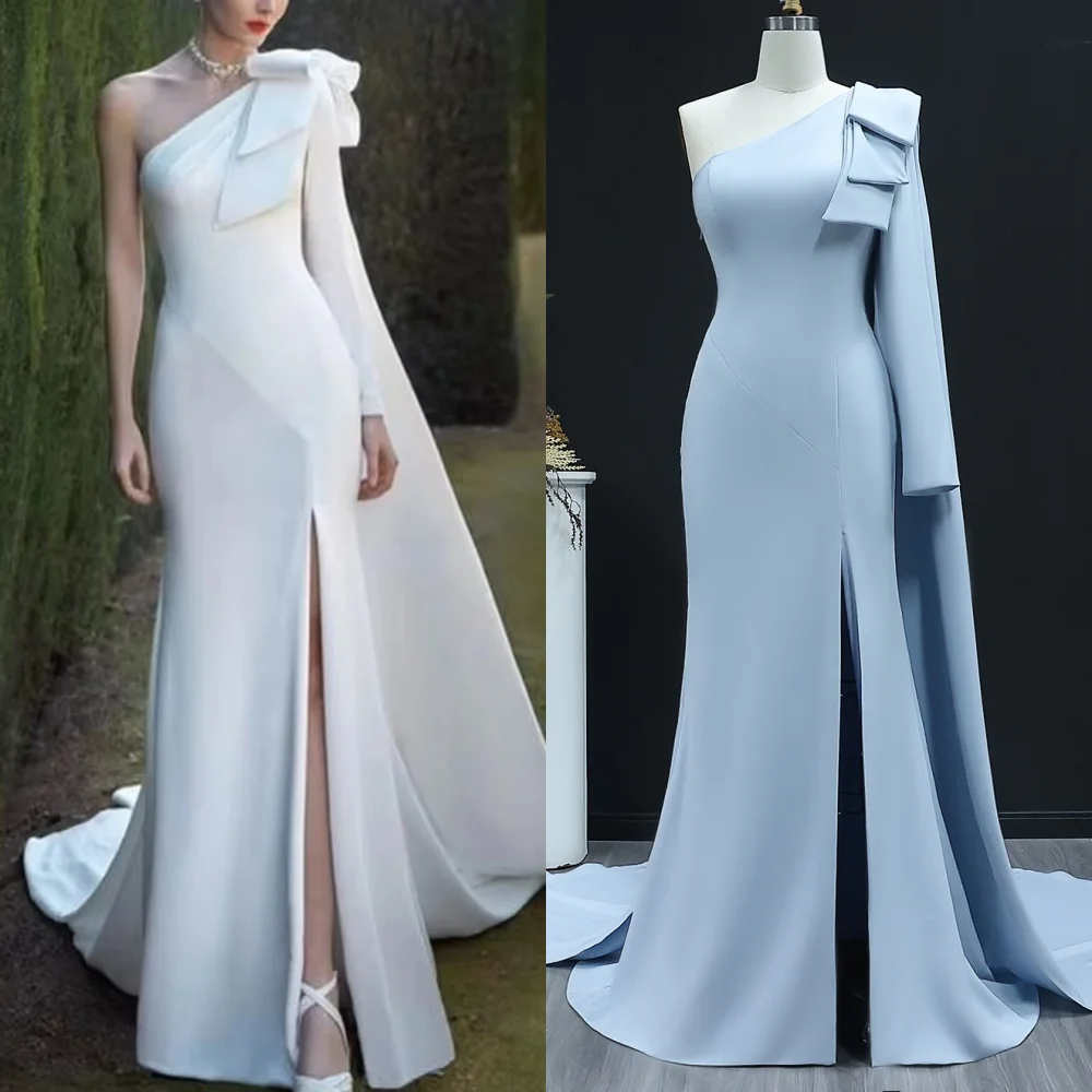 

Customized Formal Evening Bow One-shoulder Mermaid Long Dresses Bespoke Occasion Simple Exquisite Matching