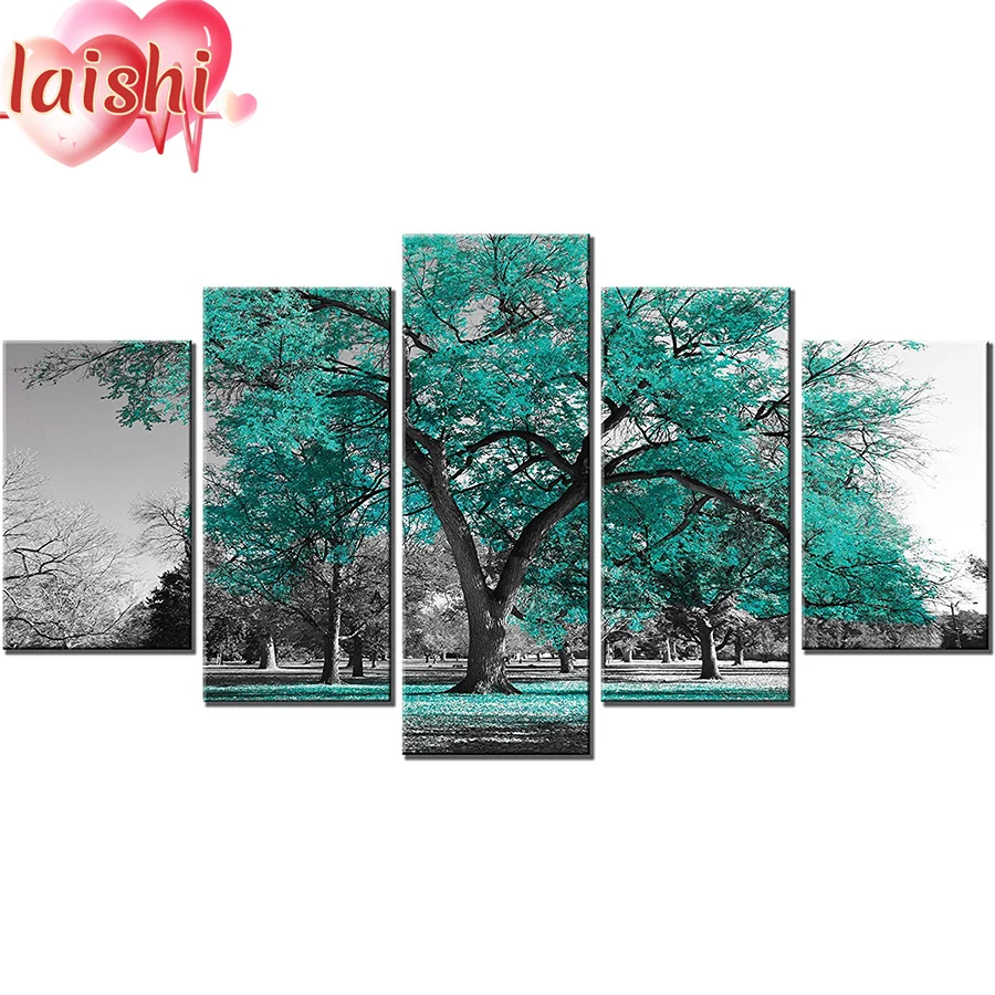 

5pcs Cyan Tree Full Square/Round Diamond Painting 5D Diamond Embroidery landscape Mosaic Cross Stitch Home Decor lover Gift