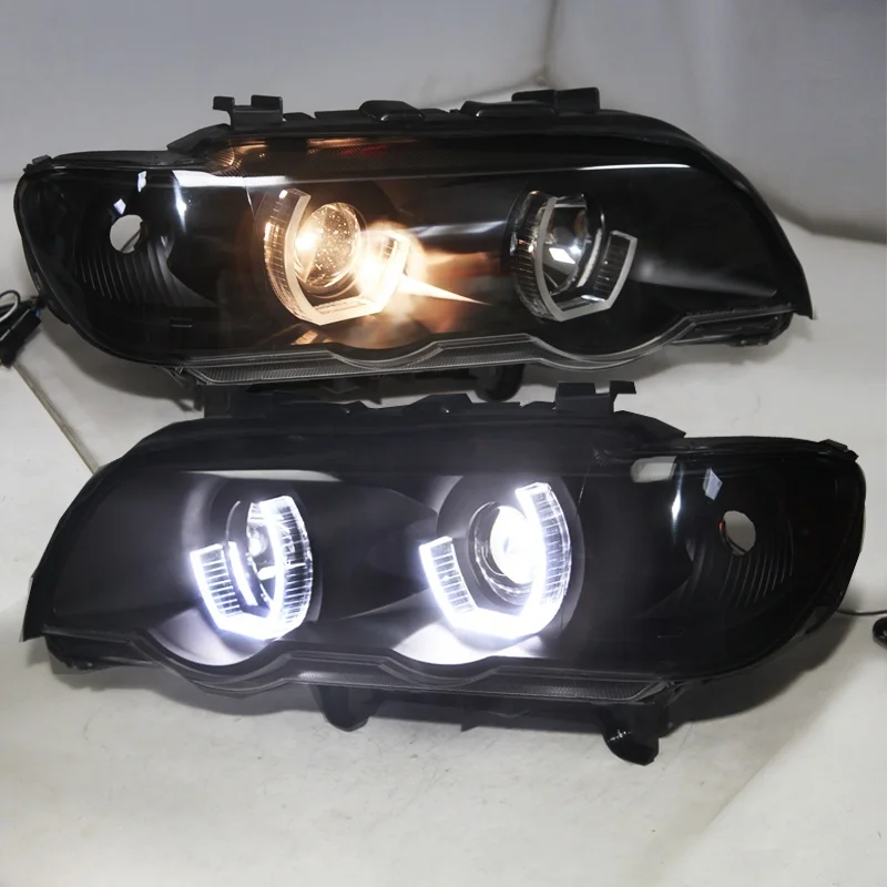 X5 E53 LED Head Lights LED Angel Eyes 1998-2003 Year Black Housing JY For BMW