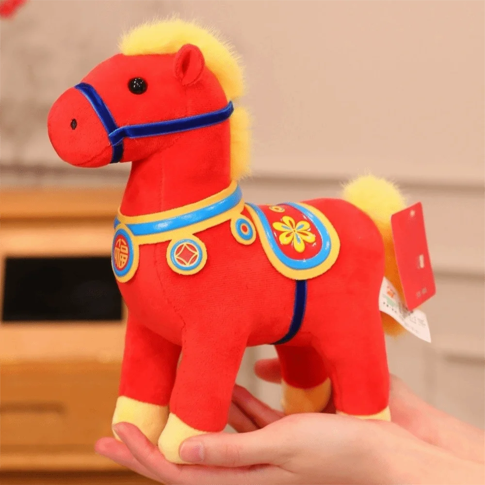 ตุ๊กตาม้าขนนุ่ม ไส้ใยฝ้าย PP รูปม้ามงคล ของตกแต่งปีใหม่ ของขวัญน่ารัก