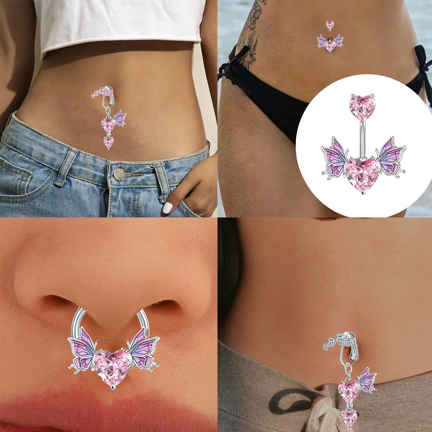스테인레스 코 피어싱 배꼽 반지, 하트 나비, 가짜 가슴 반지, 연골 귀걸이, 얼굴 바디 피어싱 쥬얼리 / 패션 주얼리, image size:1500x1500