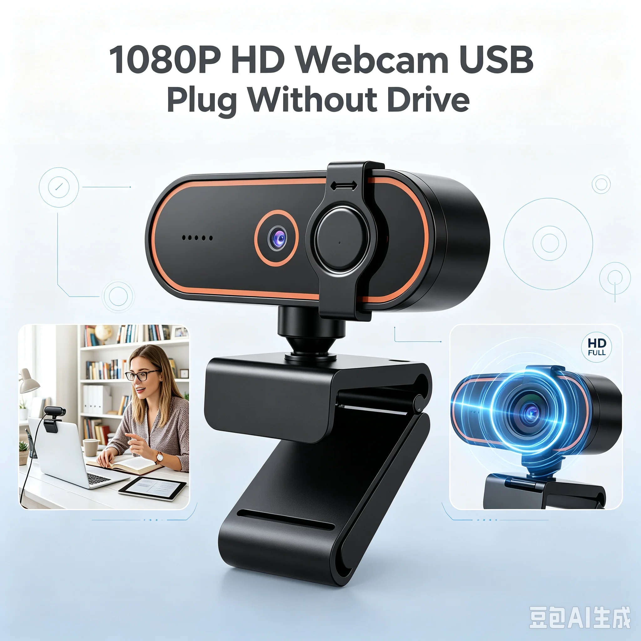 1080P HD PC Webcam with Privacy Cover Tripod Mount Hole Camera for Video Calling Online Meeting Live Streaming Home Office Use