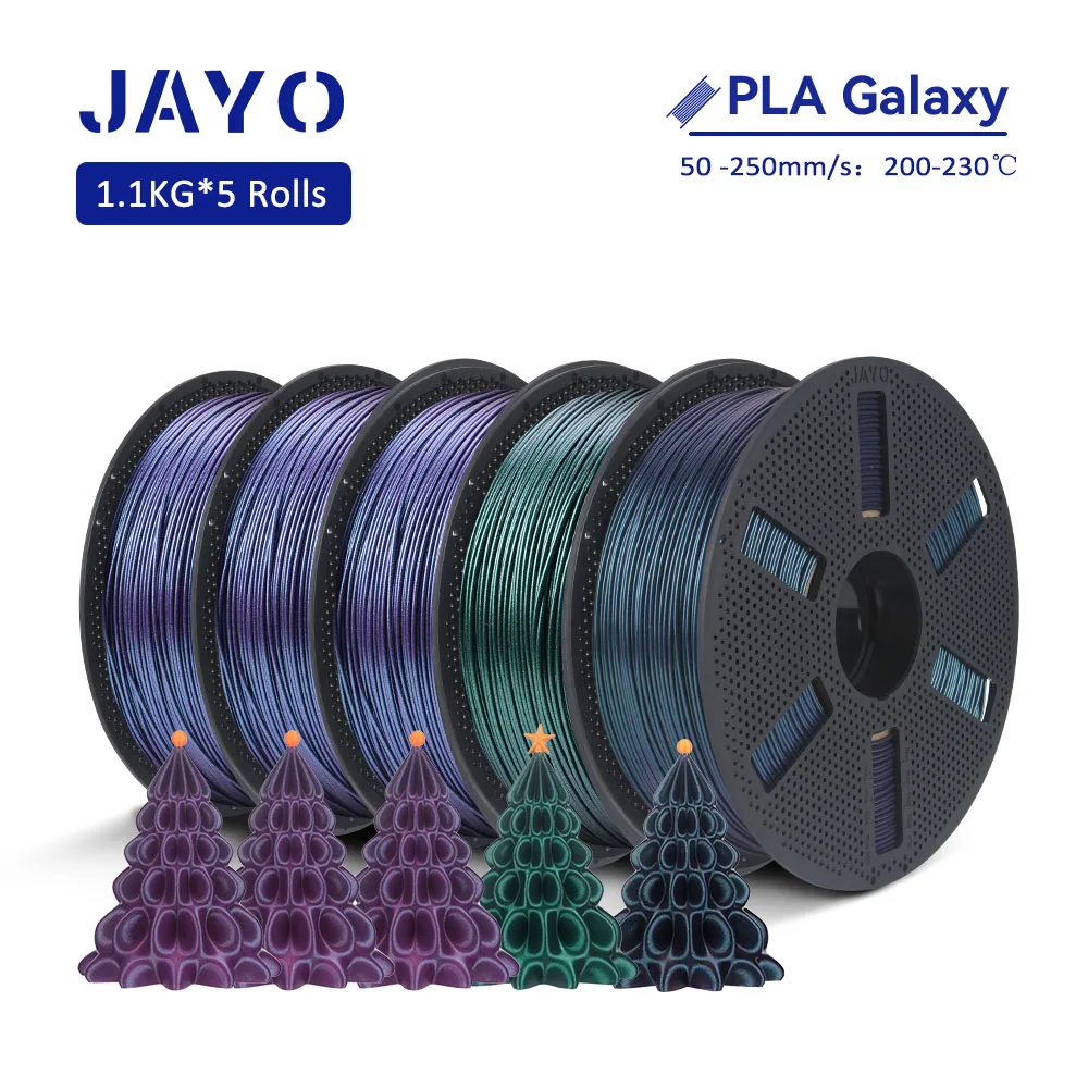 

JAYO PLA Galaxy Filament 1.75mm 5 Rolls 3D Filament For FDM 3D Printer Tangle-Free 3D Printing Material 1.1KG/roll
