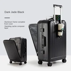 New Suitcase Female Front Opening Luggage with USB Cup Holder Carry-on Multifunction Trolley Case Male Travel wheeled Suitcases