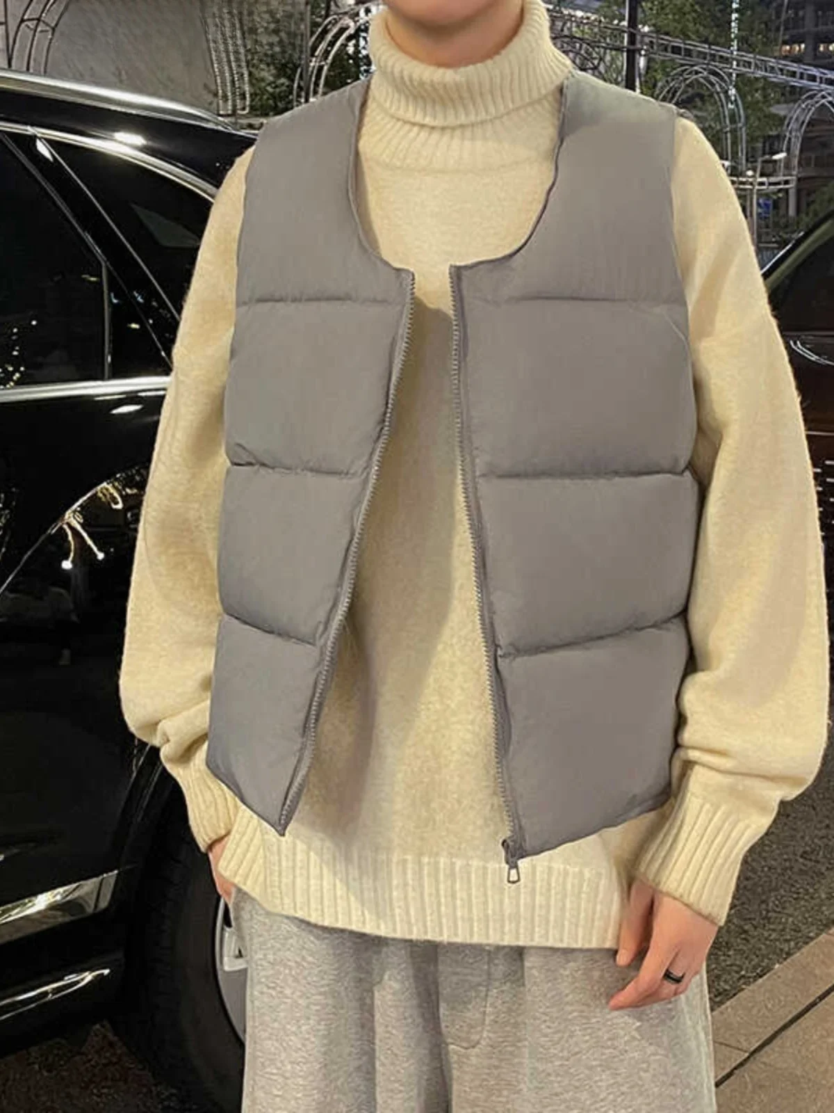 

Warm Zipper Closure Vest Jaet Men's Retro American Sle High Street Loose Svel High End Feel Casual Trendy Outerwear