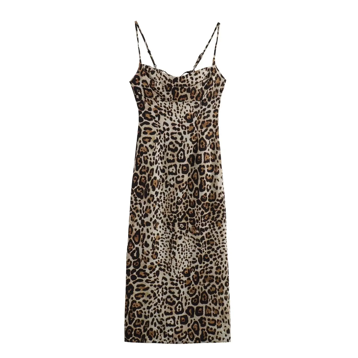 TRAFZA Vintage Leopard Print Women Long Dress Fashion 2024 Summer Backless Long Cami Dress Elegant Party Holiday Women Dress