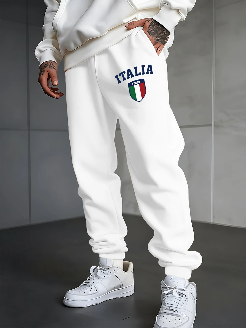 

Italia Flag Printing Sweatpants Mens Winter Jogger Pants Elastic Waist Loose Warm Trousers Basics Fleece Warm Male Sportswear