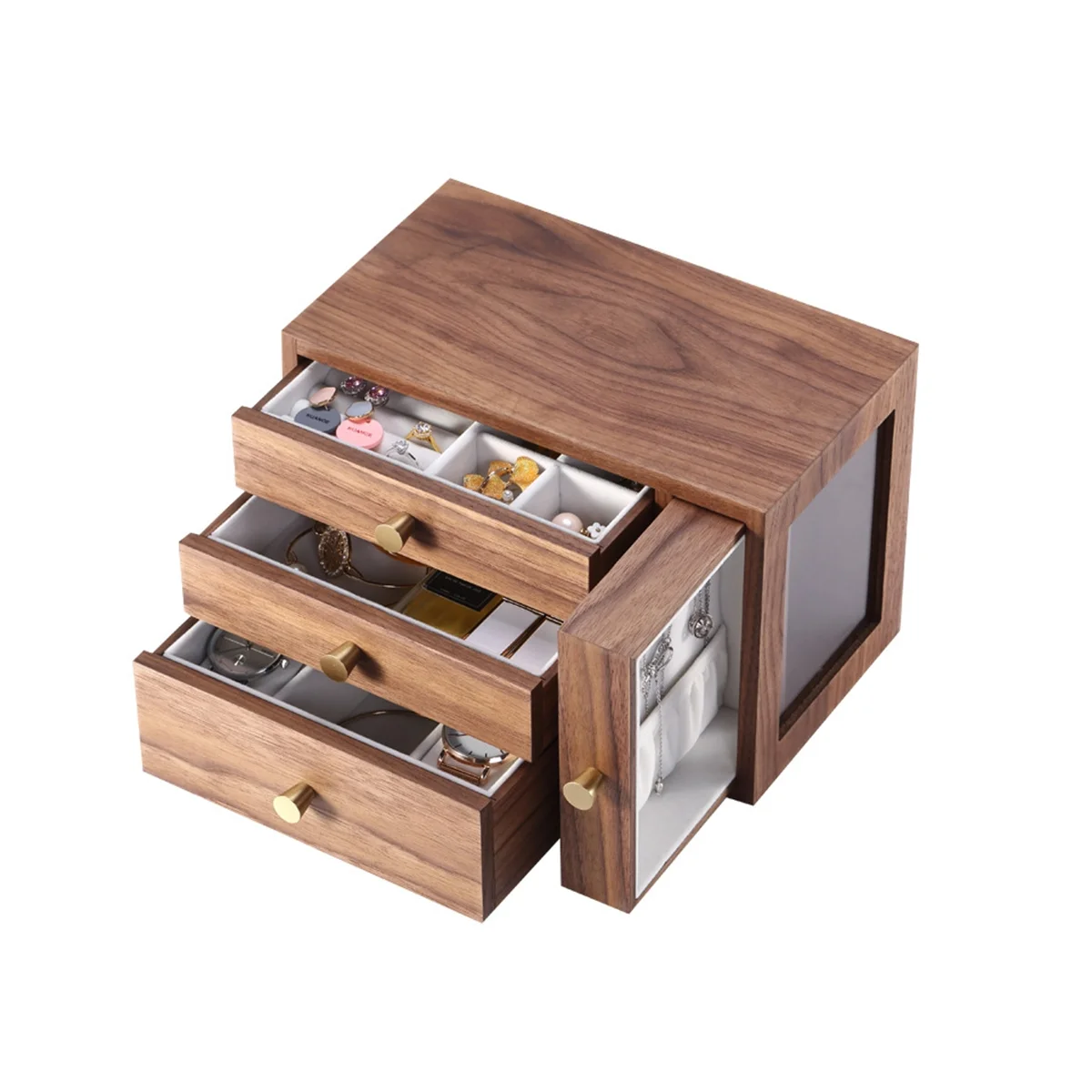

Black Walnut Wood Solid Wood Jewelry Case with Mirror Storage Box