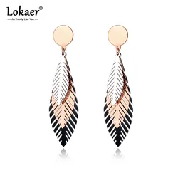 Lokaer Trendy Titanium Stainless Steel Gold Plated Leaves Stud Earrings Bohemia Style Creative Jewelry For Women Kolczyki E19100