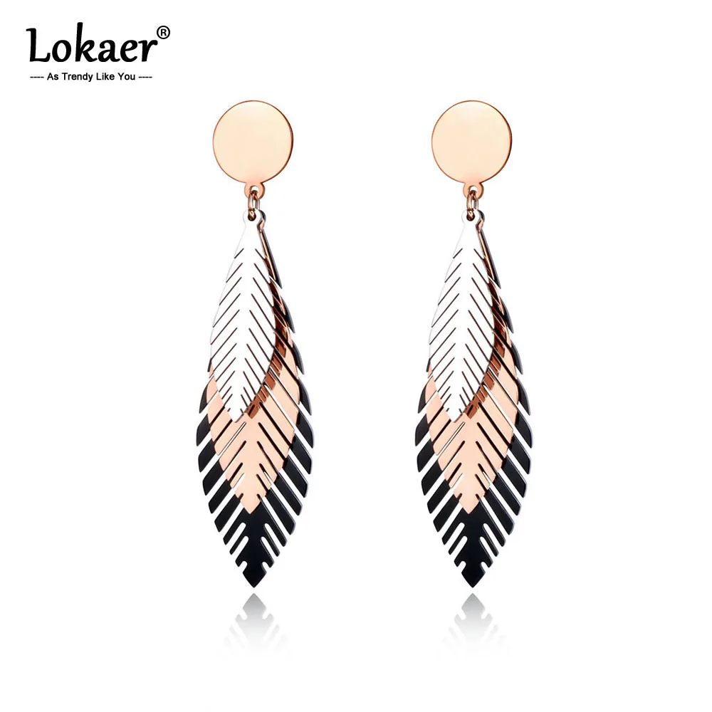 Lokaer Trendy Titanium Stainless Steel Gold Plated Leaves Stud Earrings Bohemia Style Creative Jewelry For Women Kolczyki E19100